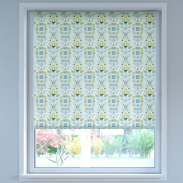 Darkening Digital Print No Drill Roller Blind, Folk Blue