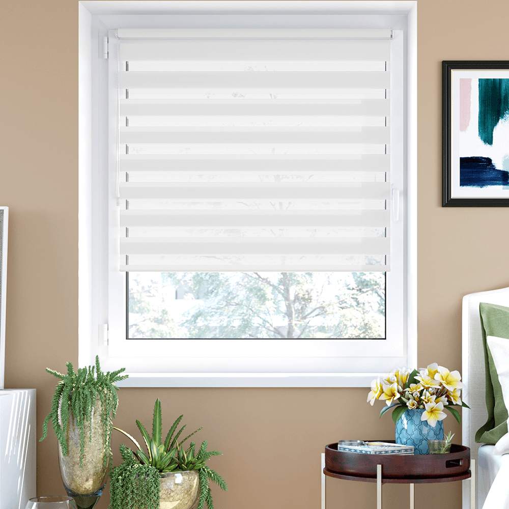 Adjustable Double Roller Blinds Pleated Window Blind Klemmfix Curtains White Silver Glitter 