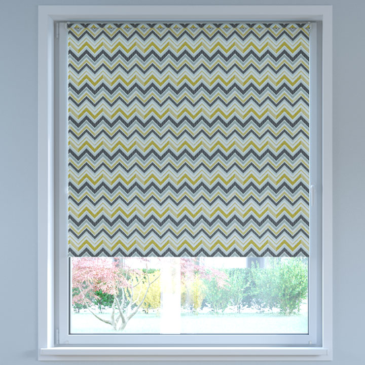 Blackout Digital Print No Drill Roller Blind, Ethno Yellow