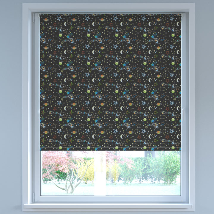 Blackout Digital Print No Drill Roller Blind, Cosmos