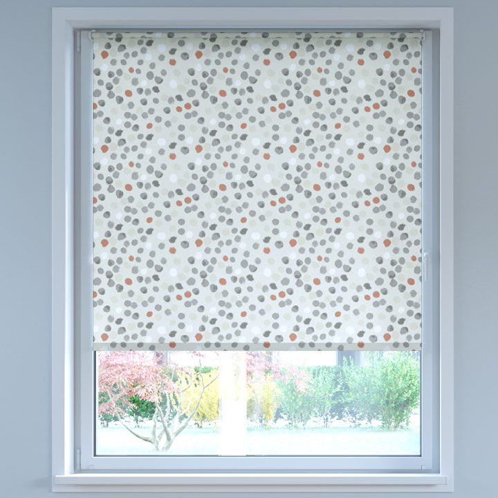 Darkening Digital Print No Drill Roller Blind, Dots red-grey