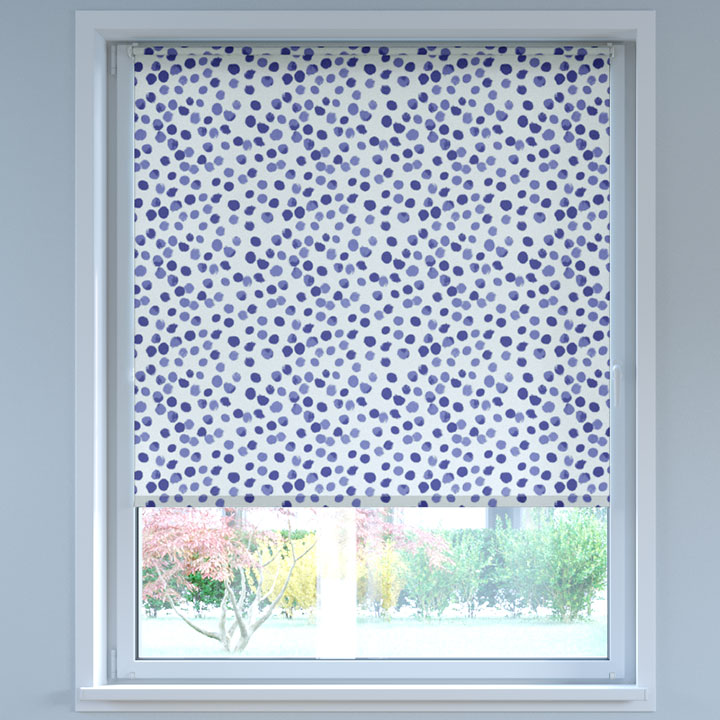 Darkening Digital Print No Drill Roller Blind, Dots Blue