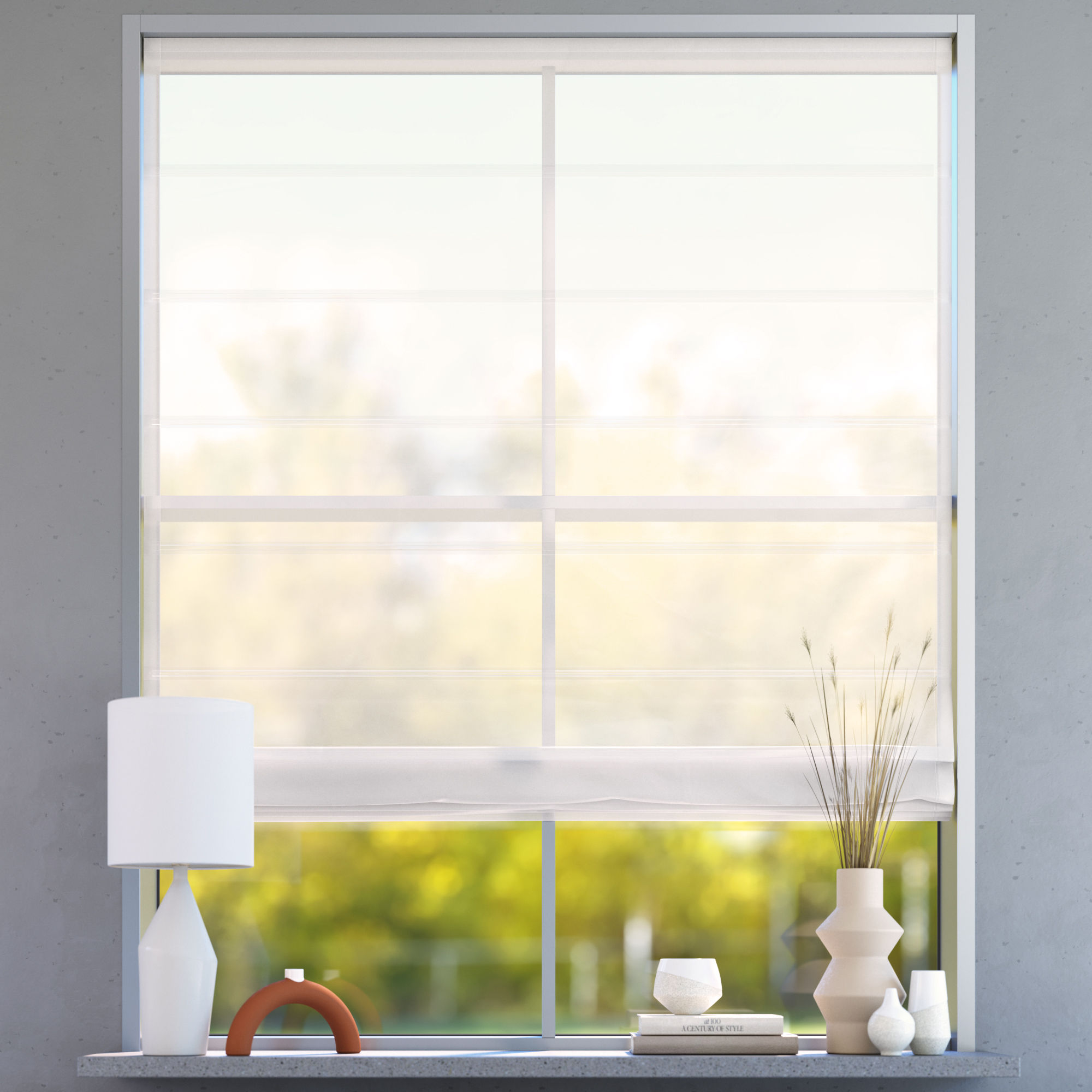 Transparent Premium Roman Blind, White smoke