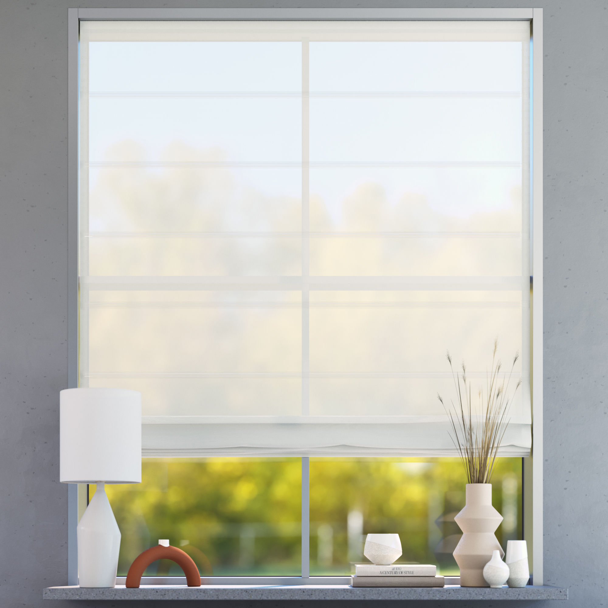 Transparent Premium Roman Blind, White peak