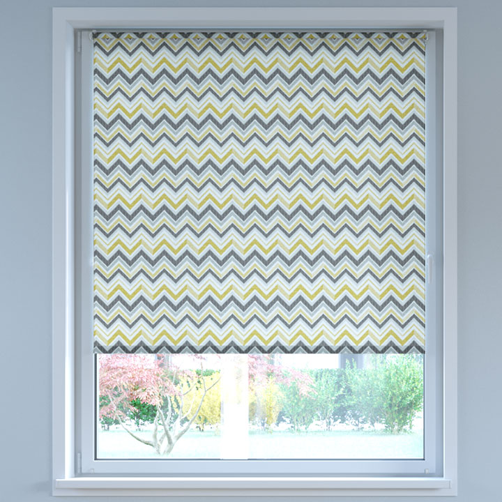 Darkening Digital Print No Drill Roller Blind, Ethno Yellow