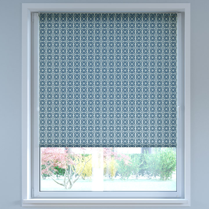 Darkening Digital Print No Drill Roller Blind, Cutout Blue