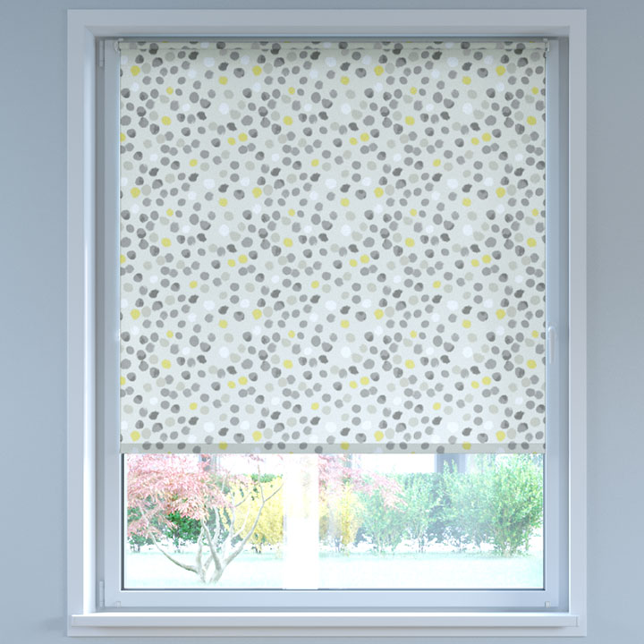 Darkening Digital Print No Drill Roller Blind, Dots Yellow-grey