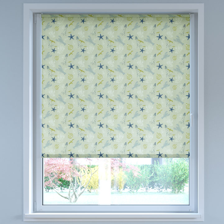 Darkening Digital Print No Drill Roller Blind, Marine Tales