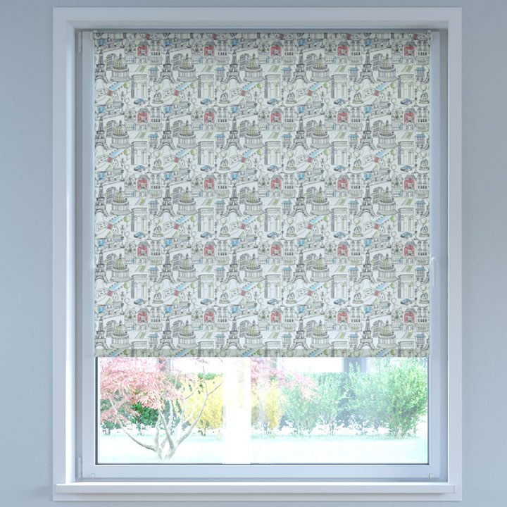 Darkening Digital Print No Drill Roller Blind, Paris
