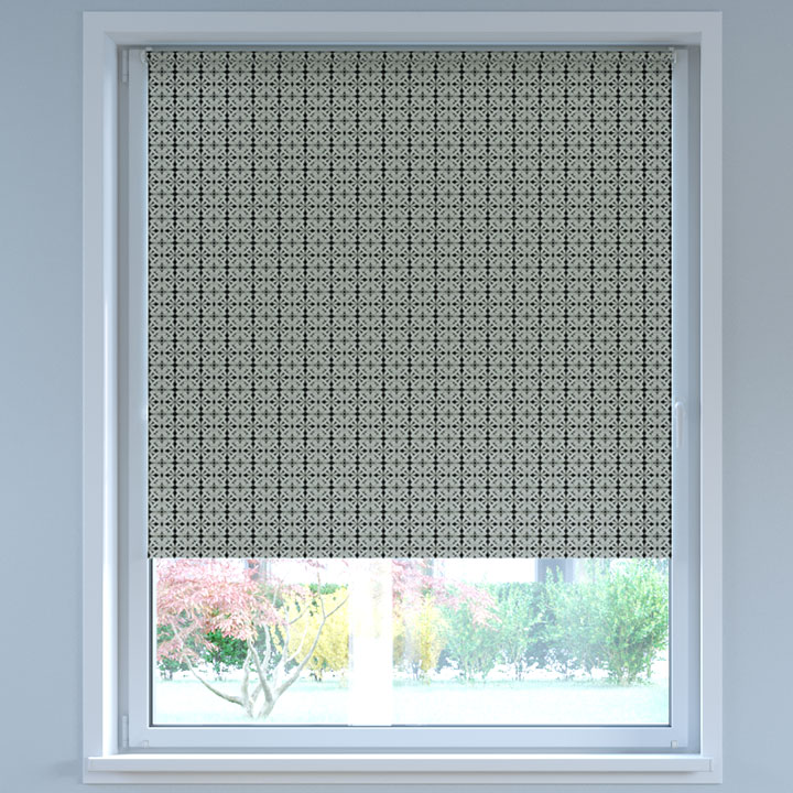 Blackout Digital Print No Drill Roller Blind, Cutout Graphite