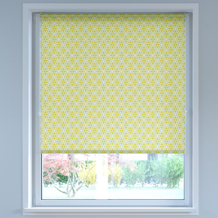 Darkening Digital Print No Drill Roller Blind, Kaleidoscope Yellow