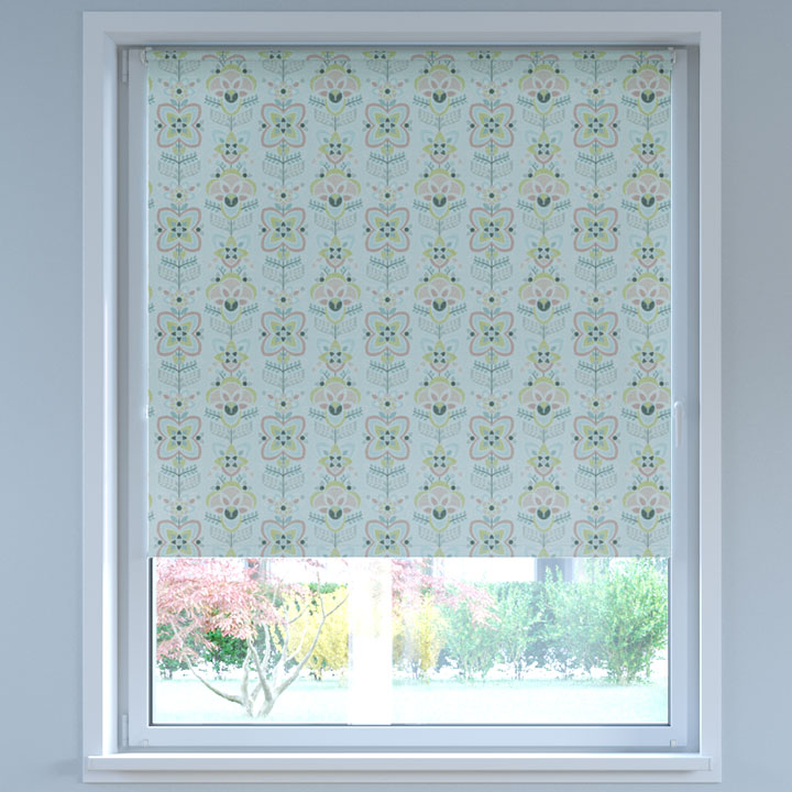 Blackout Digital Print No Drill Roller Blind, Folk Rose