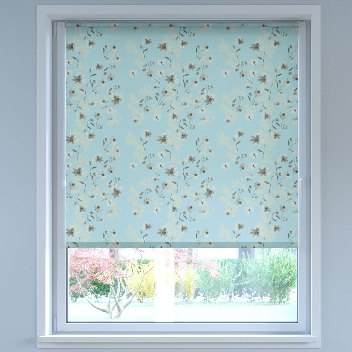 Darkening Digital Print No Drill Roller Blind, Flax Blue