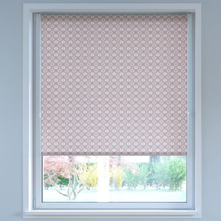 Darkening Digital Print No Drill Roller Blind, Azulejos Antique Red